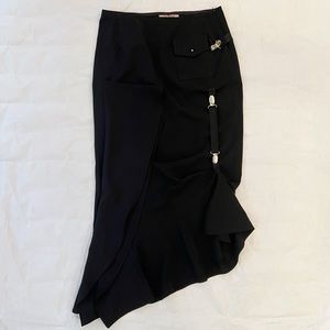 Grunge long black assymetrical skirt